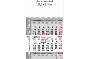 Kalendar zidni trodjelni