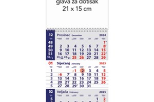 Kalendar zidni trodjelni mali